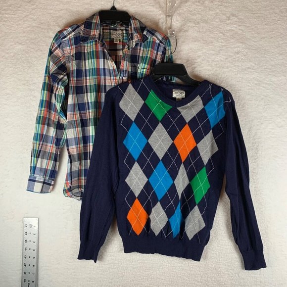 Childrens Place Boys Argyle Sweater, Plaid Button Down Shirt Sz L Set of 2 6480 - Picture 1 of 15